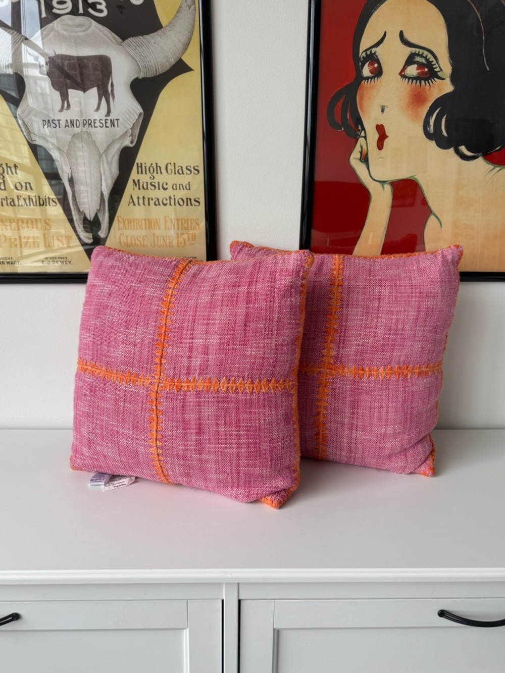 Anthropologie Home Misha Indoor/Outdoor Pink & Orange Throw Pillow Pair